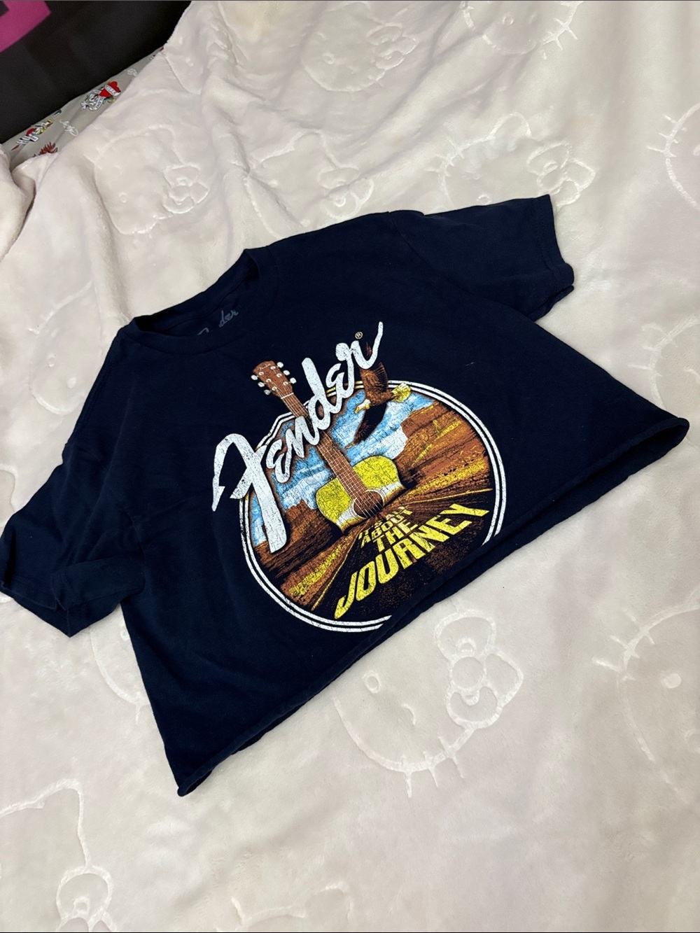 Fender Navy Graphic Tee with Yellow & Brown Scenic Print
